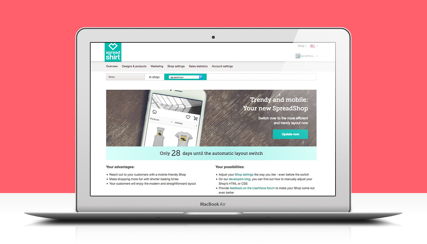 Migration page for the Designer Shops